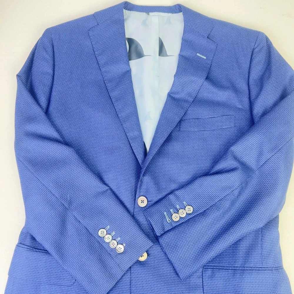 Oxxford Clothes Sport Coat Mens 44R Blue Houndstooth Bespoke Blazer USA Unmarked